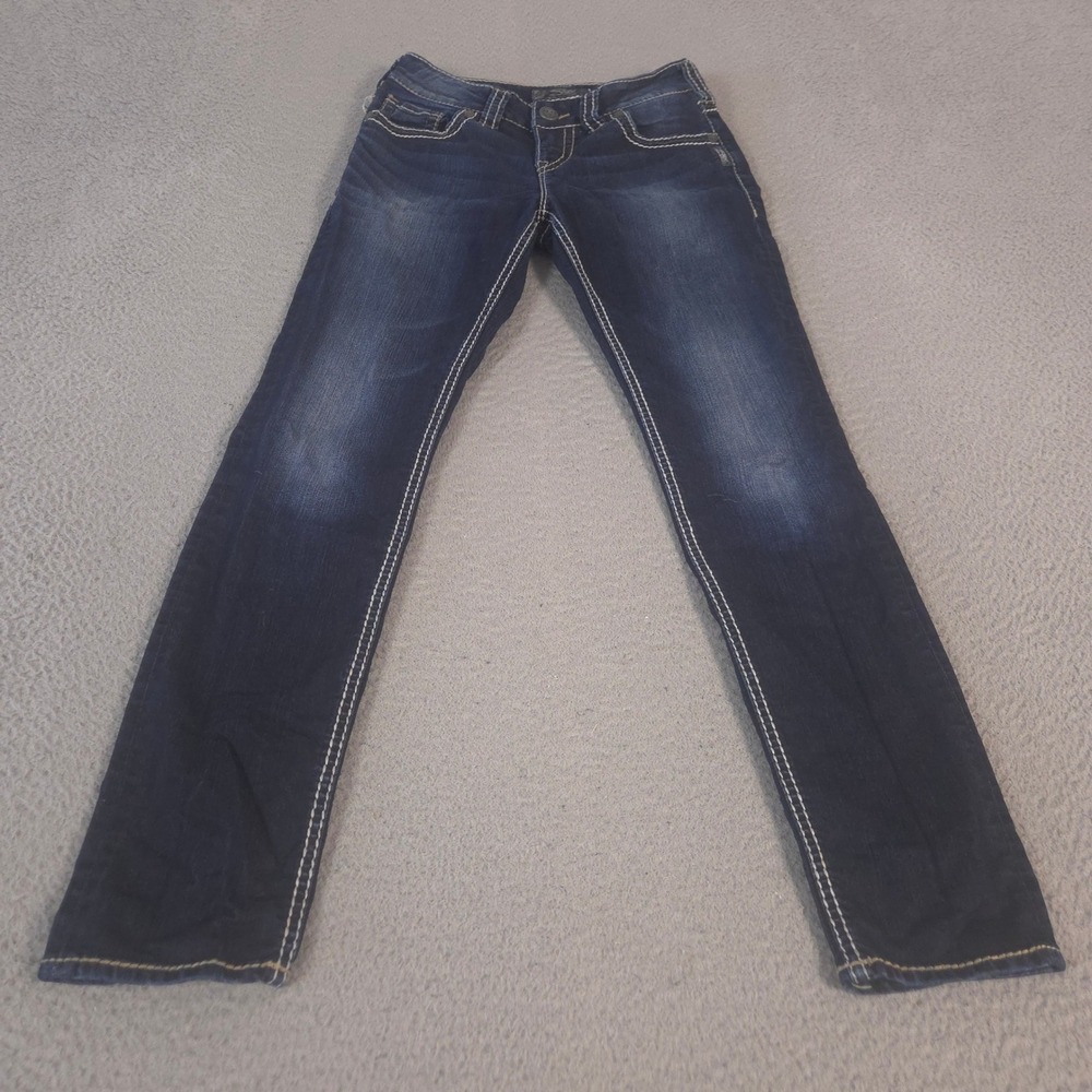Silver Jeans Womens 26 Blue Suki Skinny Contrast Stitch Denim Thick Embroidery
